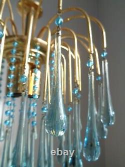 Stunning vintage Murano Paolo Venini chandelier rare blue glass drops