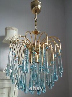 Stunning vintage Murano Paolo Venini chandelier rare blue glass drops