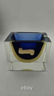 Super Cute Vintage Murano Sommerso Art Glass Ashtray Trinket Dish 3×3×2 Blue