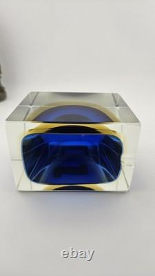 Super Cute Vintage Murano Sommerso Art Glass Ashtray Trinket Dish 3×3×2 Blue