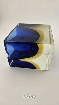 Super Cute Vintage Murano Sommerso Art Glass Ashtray Trinket Dish 3×3×2 Blue