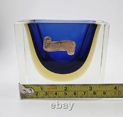Super Cute Vintage Murano Sommerso Art Glass Ashtray Trinket Dish 3×3×2 Blue