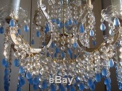 Superb vintage murano glass chandelier blue opaline drops