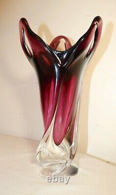 TALL vintage hand blown art studio glass Italian Murano vase Italy venetian