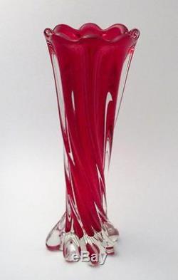 Tall & Elegant Vintage Italian Murano Radiant Red Art Glass Vase MID Century