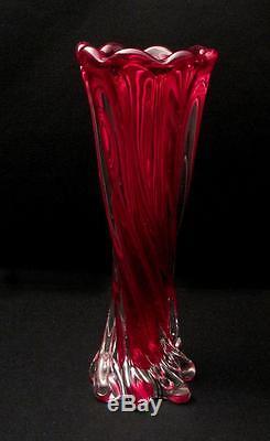 Tall & Elegant Vintage Italian Murano Radiant Red Art Glass Vase MID Century