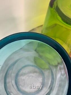 Three LARGE Vintage Murano Bucket/Tumbler Flower Vases Hand Blown Art Glass MCM