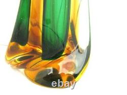 Toso / Poli MCM Murano hand blown sommerso glass table lamp green & golden amber