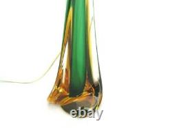 Toso / Poli MCM Murano hand blown sommerso glass table lamp green & golden amber