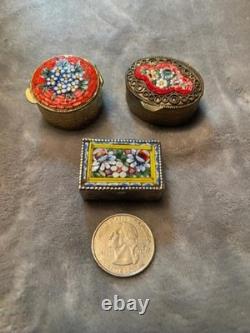 Trio of Vintage Italian Murano Collectible Art Glass Mosaic Pillboxes
