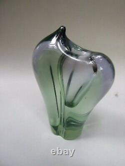 Triple Layered Glass Murano Small Vase in Blue Green Clear Design Vintage c. 1960