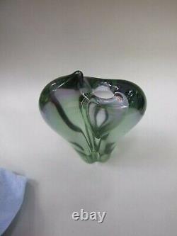 Triple Layered Glass Murano Small Vase in Blue Green Clear Design Vintage c. 1960