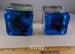 Two Vintage Murano Aquarium Art Glass Cubes Paperweights