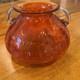 Unique Vintage Murano Italian Blown Glass Vase Bright Red Clear Floral Handles