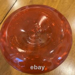Unique Vintage Murano Italian Blown Glass Vase Bright Red Clear Floral Handles