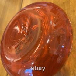 Unique Vintage Murano Italian Blown Glass Vase Bright Red Clear Floral Handles