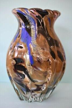 Unusual Large Vintage Mid Century VENINI Signed LABEL Heavy Murano Glass Vase