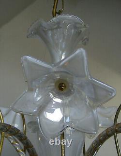 VENINI VINTAGE 60's ITALIAN MURANO ART GLASS FLOWERS CHANDELIER CEILING LIGHT