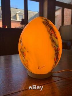 VIANNE Signed Table Lamp, Egg Glass 1970s Vintage, MCM, Murano Style