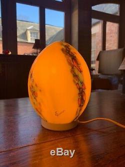 VIANNE Signed Table Lamp, Egg Glass 1970s Vintage, MCM, Murano Style