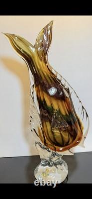 VINTAGE 14 MURANO GLASS FISH SCULPTURE MADE IN ITALY Yellow Gold Glitter
