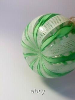 VINTAGE 1960's MURANO VENETIAN LATTICINO GREEN RIBBON VASE URN ITALIAN ART GLASS