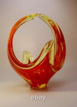 VINTAGE 1960s MURANO Galliano Ferro UV VASELINE ART RED GLASS BOWL CENTERPIECE