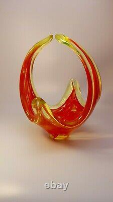 VINTAGE 1960s MURANO Galliano Ferro UV VASELINE ART RED GLASS BOWL CENTERPIECE