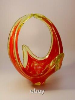 VINTAGE 1960s MURANO Galliano Ferro UV VASELINE ART RED GLASS BOWL CENTERPIECE