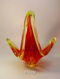 VINTAGE 1960s MURANO Galliano Ferro UV VASELINE ART RED GLASS BOWL CENTERPIECE