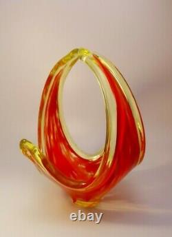 VINTAGE 1960s MURANO Galliano Ferro UV VASELINE ART RED GLASS BOWL CENTERPIECE