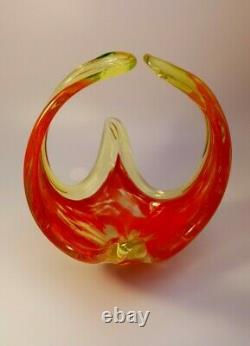 VINTAGE 1960s MURANO Galliano Ferro UV VASELINE ART RED GLASS BOWL CENTERPIECE