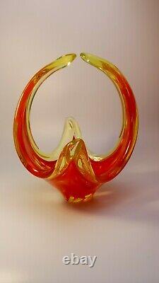 VINTAGE 1960s MURANO Galliano Ferro UV VASELINE ART RED GLASS BOWL CENTERPIECE