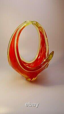 VINTAGE 1960s MURANO Galliano Ferro UV VASELINE ART RED GLASS BOWL CENTERPIECE