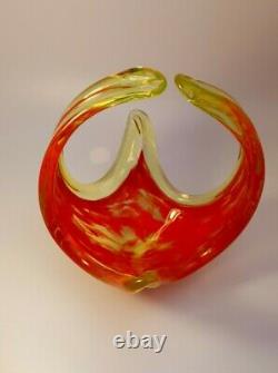 VINTAGE 1960s MURANO Galliano Ferro UV VASELINE ART RED GLASS BOWL CENTERPIECE