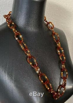 VINTAGE ARCHIMEDE SEGUSO FOR CHANEL Brown/Black MURANO GLASS CHAIN NECKLACE 30