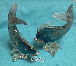 VINTAGE Alfredo Barbini MURANO ART GLASS Two Large FISH SCULPTURES 12