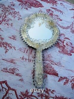 VINTAGE ITALIAN 1950's MURANO GLASS HAND/WALL MIRROR FLOWERS ANTIQUE NEW STOCK