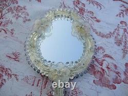 VINTAGE ITALIAN 1950's MURANO GLASS HAND/WALL MIRROR FLOWERS ANTIQUE NEW STOCK