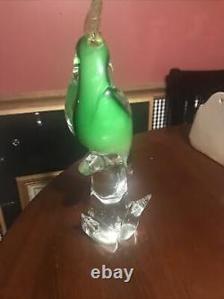 VINTAGE Italian MURANO GLASS Green PARROT BIRD 13 Tall WithSticker