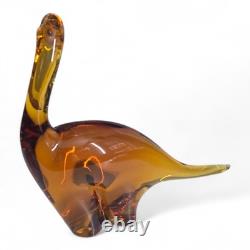 VINTAGE Large 12 Murano Style Clear Amber Glass Apatosaurus Dinosaur RARE