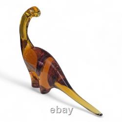 VINTAGE Large 12 Murano Style Clear Amber Glass Apatosaurus Dinosaur RARE