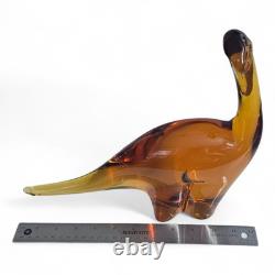 VINTAGE Large 12 Murano Style Clear Amber Glass Apatosaurus Dinosaur RARE
