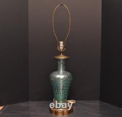 VINTAGE MCM BAROVIER & TOSO MURANO Green ART GLASS LAMP SWIRLD Silver FLECK