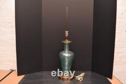 VINTAGE MCM BAROVIER & TOSO MURANO Green ART GLASS LAMP SWIRLD Silver FLECK