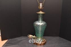 VINTAGE MCM BAROVIER & TOSO MURANO Green ART GLASS LAMP SWIRLD Silver FLECK