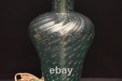 VINTAGE MCM BAROVIER & TOSO MURANO Green ART GLASS LAMP SWIRLD Silver FLECK