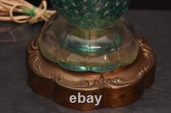 VINTAGE MCM BAROVIER & TOSO MURANO Green ART GLASS LAMP SWIRLD Silver FLECK
