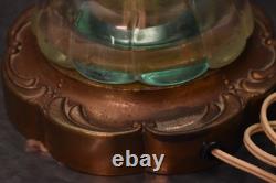 VINTAGE MCM BAROVIER & TOSO MURANO Green ART GLASS LAMP SWIRLD Silver FLECK
