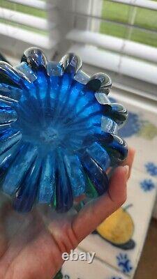 VINTAGE MCM FLAVIO POLI SEGUSO MURANO RIBBED SOMMERSO VASE Art Glass Crystal